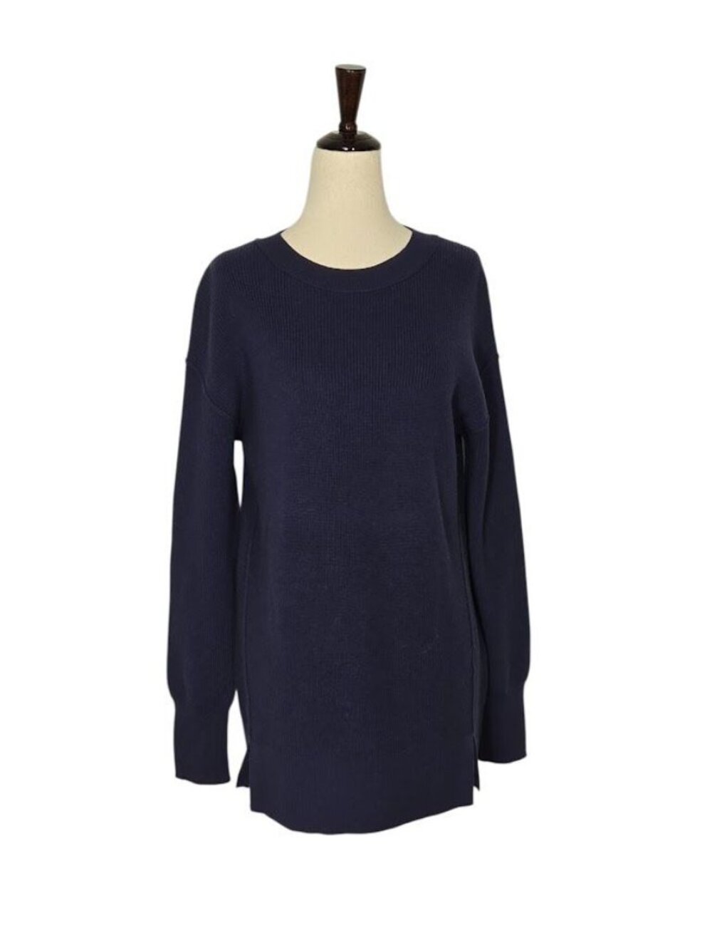 CASLON Womens S Navy Cotton Blend Crewneck Tunic Sweater Side Slits NWOT
